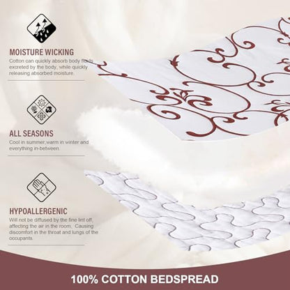 100% Cotton Oversized King Bedspreads 120x120, Burgundy White - color: White/Burgundy, size: King/Cal King(120"x120")