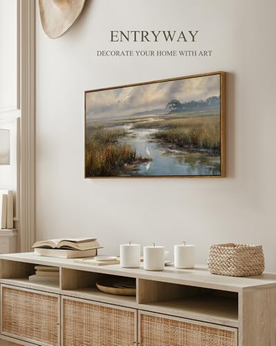 ARPEOTCY Extra Large Framed Wall Art, Marshland Egret Farmhouse Art,20x40In - color: Quiet Wetlands, size: 40"L x 20"W