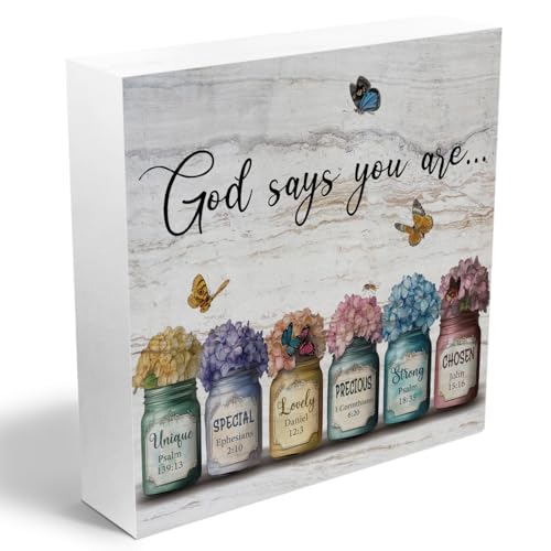 Inspirational Bible Verse Wooden Box Sign, Christian Gifts for Women - color: white 0362