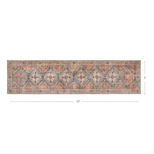 Knot Tangelo 3' x 10' Orange & Blue Runner Rug - Persian-Inspired Design - size: 3' x 10' (Rectangular)