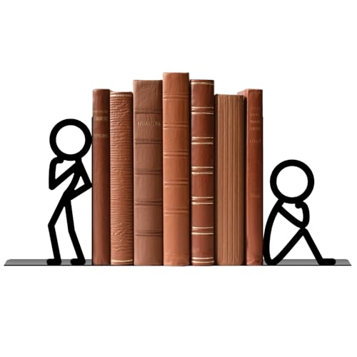 Metal Bookends Thinker People Book Ends for Shelves - color: Black - 1 Pair Thinker People