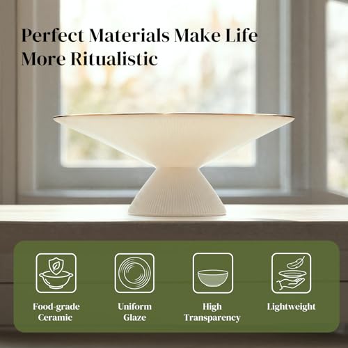 DOWAN 9 Inch Gold Rimmed Footed Decorative Bowl, 42% Bone China Fruit Bowl with Double Gold Line Design, European Ceramic Bowl for Entryway Coffee Table Decor & Storage, Dishwasher Safe