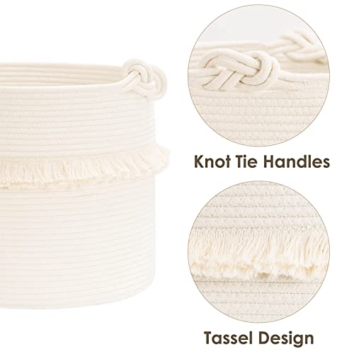 CherryNow 45L Woven Rope Baby Basket with Tassel, 16" x 13", Off-White - color: Off-white, size: 40L (16"W x 13"H)