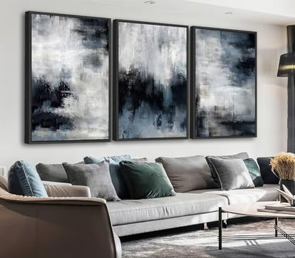 Large Framed Abstract Wall Art, Rustic Blue Canvas Prints, 16"x24"x3 - color: navy, size: 16" X 24" X 3pcs Framed