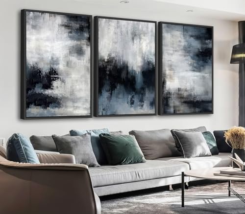 Large Framed Abstract Wall Art, Rustic Blue Canvas Prints, 16"x24"x3 - color: navy, size: 16" X 24" X 3pcs Framed