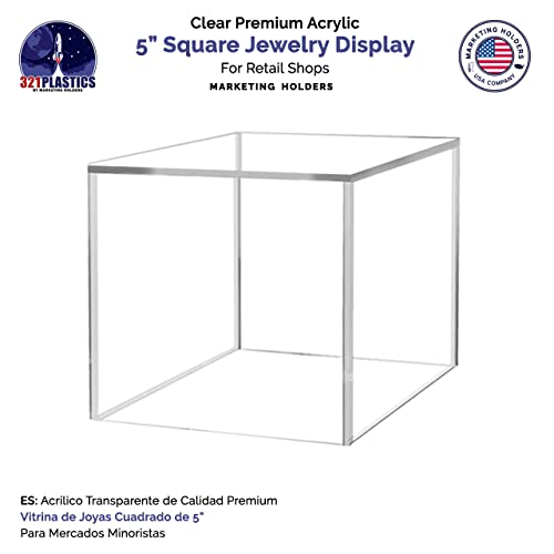 5" Acrylic Display Riser Box with One Open Side No Lid Versatile Clear Square Lucite Retail Product Platform and Merchandise Storage Bin No Assembly by Marketing Holders - size: 5" Cube-Clear