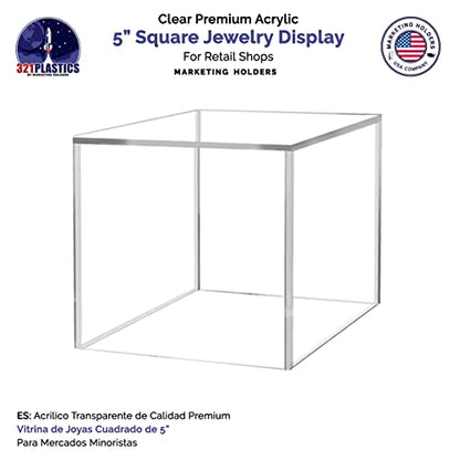5" Acrylic Display Riser Box with One Open Side No Lid Versatile Clear Square Lucite Retail Product Platform and Merchandise Storage Bin No Assembly by Marketing Holders - size: 5" Cube-Clear