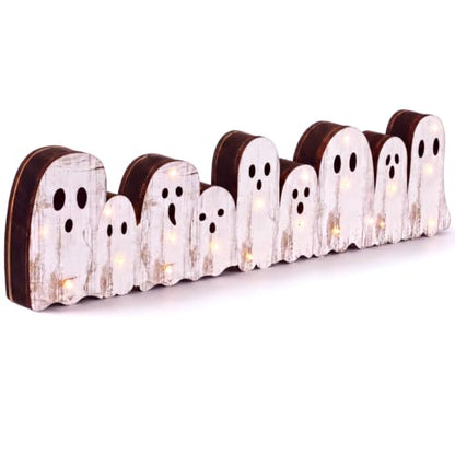 Yousoontic Halloween Ghost Decor, Light up Wooden Ghosts Table Centerpiece - style: Ghost