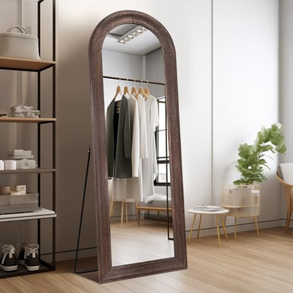 65x22 Solid Wood Arched Full Length Mirror, Elegant Brown Finish - color: Brown-ar Frame, size: 65"L x 22"W