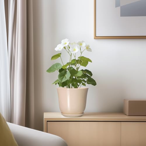 Ceramic Pots for Plants, 5.6 Inch Plant Pot with Drainage, Beige - color: Beige, size: 6 Inch