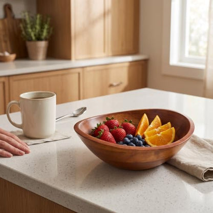Lipper International Rubberwood Wavy Rim Bowl with Cherry Finish for Fruits, Salads, or Popcorn, Small, 7.5" x 7.25" x 3", 30.43 Fl. Oz., Single Bowl - size: Small