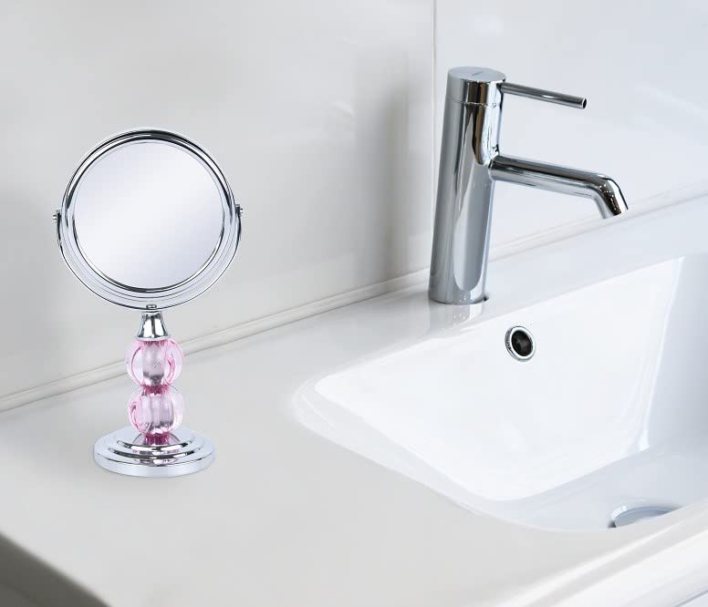 Zahari Home Aroma Magnifying Makeup Mirror with Stand, Double Sided 1X/3X Magnification, 360 Degree Swirl, 6.30 inch Pink - color: Pink, size: 6.3"L x 3.5"W
