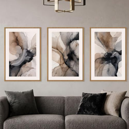 Celestdeco Abstract Brown Marble Framed Canvas Wall Art Set-16"x24"x3 - color: Abstract Marble Wall Art, size: 16"L x 24"W