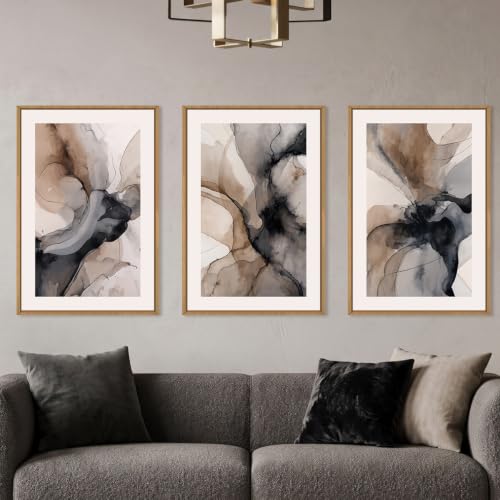Celestdeco Abstract Brown Marble Framed Canvas Wall Art Set-16"x24"x3 - color: Abstract Marble Wall Art, size: 16"L x 24"W