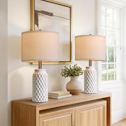 USumkky 20.5" Ceramic Table Lamps Set of 2 - Modern Farmhouse & Boho Style, Bedside Nightstand Lamps for Bedroom, Living Room End Table Lamps, Small Desk Lamp(Matte White) - color: 20.5" Matte White