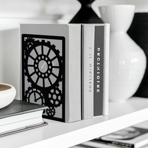 Peacoblue 5.3"x4.3"x7.9" Metal Bookends, Heavy Duty Book Ends for Shelves - style: Steampunk Gear