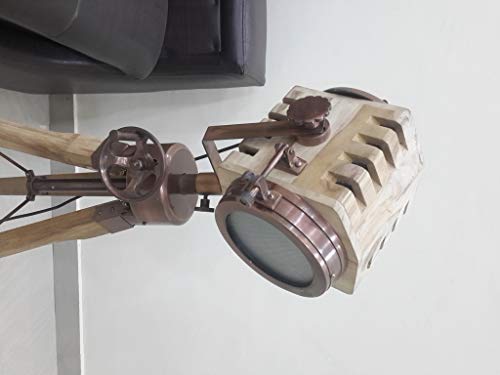 THOR INSTRUMENTS Nautical Wooden Copper Tripod Stand Vintage Halloween Floor Lamp Living Room Rustic Vintage Home Decor Gifts