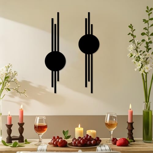 DUOOLN 2 Pcs Abstract Metal Wall Decor, Geometrical Single Line Art-Black - color: Black - Round Geometry