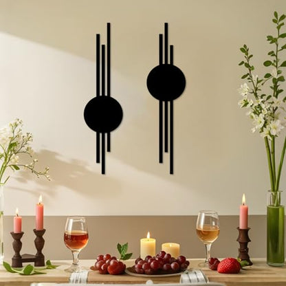 DUOOLN 2 Pcs Abstract Metal Wall Decor, Geometrical Single Line Art-Black - color: Black - Round Geometry