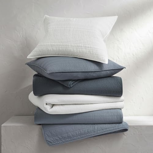 EVERGRACEHOME 100% Cotton Modern Lines Quilt Set King Size, Smoky Blue - color: Smoky Blue, size: King (108" X 92")