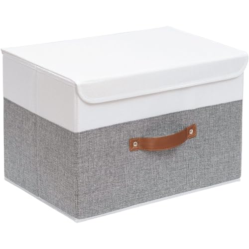 Yawinhe Fabric Storage Boxes with Lids,White/Grey,15.0x9.8x9.8in,1-Pack - color: White/Grey, size: L/(1 Pack)