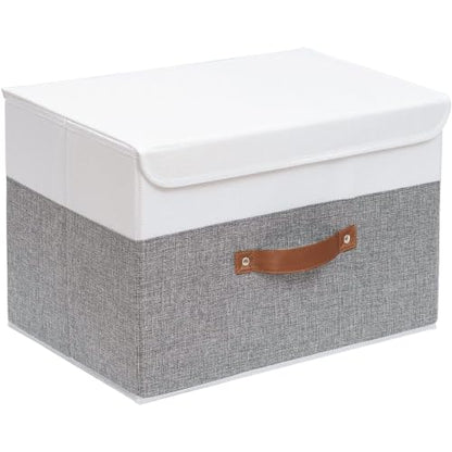 Yawinhe Fabric Storage Boxes with Lids,White/Grey,15.0x9.8x9.8in,1-Pack - color: White/Grey, size: L/(1 Pack)