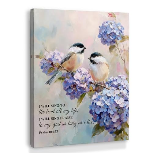 XINCEYWJ Christian Bird Hydrangea Wall Art Decor, Bible Verse Scripture Canvas Art Prints Framed, Floral Bird Religious Pictures Wall Decorations for Home Bedroom Living Room Church, 11x14 Inches - color: christian bird-5