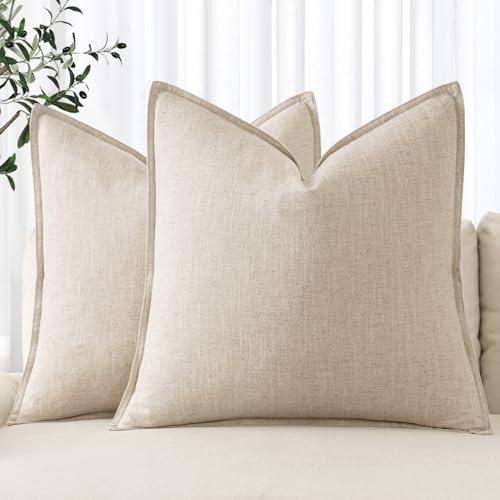 MIULEE Decorative Linen Euro Sham Pillow Covers 28x28 Inch Natural Beige - color: Natural Beige, size: 28" x 28" (Pack of 2)