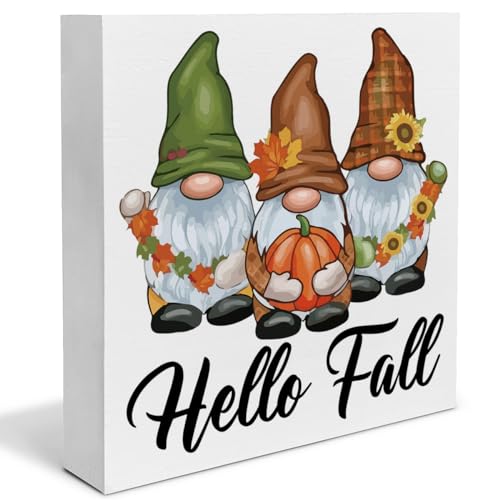 Fall Wall Decor Autumn Decorations Fall Gnomes Wooden Sign Farmhouse Home Decor Indoor for Desk Table Shelf 5 X 5 Inches - color: HF