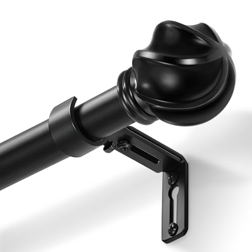 LLPJS Curtain Rods 16-48", 1 in Adjustable Black Rod with Finials, 1 Pack - color: Black, size: 16" to 48" - 1 pack