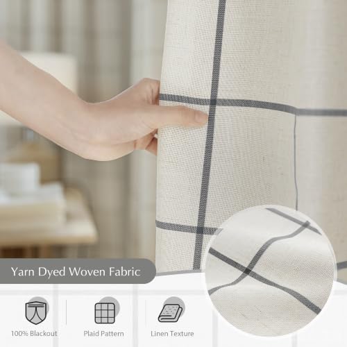 DriftAway 100% Blackout Plaid Linen Curtains 108 Inches Long 2 Panels Black - color: Black, size: 52"W x 108"L (Pack of 2)
