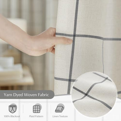 DriftAway 100% Blackout Plaid Linen Curtains 108 Inches Long 2 Panels Black - color: Black, size: 52"W x 108"L (Pack of 2)