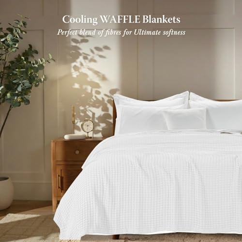 Threadmill Twin Waffle Bed Blanket, Rayon Derived from Bamboo, White - color: White, size: Twin (68" x 92")