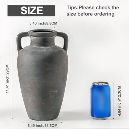 Ceramic Flower Vase with Handles, 11 Inch Tall Farmhouse Vase - color: 103-4-11.4in