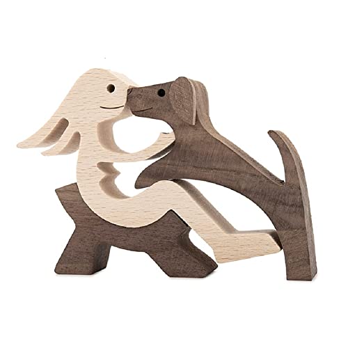 Hand Carved Wooden Woman & Dog Statue - Home Office Decor Wood Human & Dog Sculpture, Unique Gift to Remember Friendship - color: Relaxing Woman and Dog
