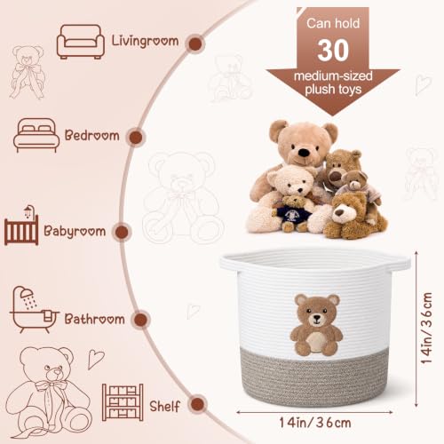LemonRoad Teddy Bear Basket 14"x14", Baby Laundry Basket with Handles