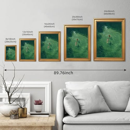 EQUEEN Green Abstract Swimming Poster Retro Wall Art Holiday Wall Decor Minimalist Canvas Print For Living Room Bedroom Office8x10inch Golden frame