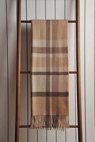 EP Mode 100% Pure Cashmere Throw Blanket for Sofa, Camel Tartan - color: Camel Tartan