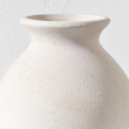 Ceramic Rustic Farmhouse Vase, 9.2 inch Whitewashed Terracotta Vase - color: Off-white