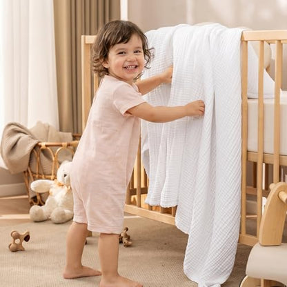 PHF 100% Cotton Muslin Blanket for Adults, Throw 50"X60", White - color: 01 - White, size: Throw(50"X60")