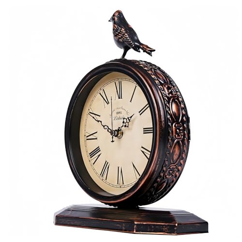 8-Inch Antique Mantel Clocks for Living Room, Retro Table Metal Silent Clocks for Fireplace, Easy to Read Decorative Mantel Clocks with Top Bird for Bedroom, Office, Desktop (Roman Numerals) - color: Roman Numerals