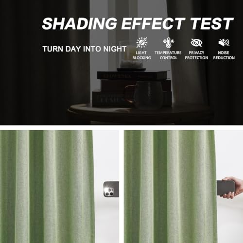 DUALIFE Sage Green Pinch Pleated Blackout Curtains 40 x 63 Inches Long, Back Tab Drapes for Living Room Bedroom Thermal Insulated Full Blackout Draperies with Hooks - color: Sage, size: 40"W x 63"L (Pack of 2)