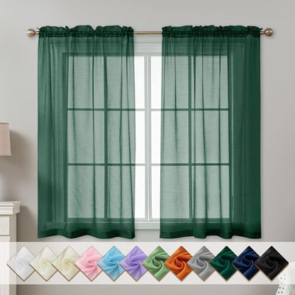 Green Sheer Curtains 54 Inch Length Rod Pocket - color: Hunter Green, size: 42"W x 54"L (Pack of 2)