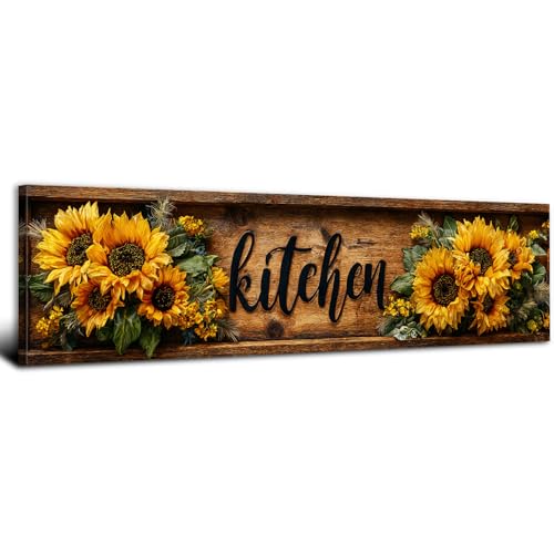Rustic Kitchen Decor Sunflower Wall Art Farmhouse Dinner Room Sunflower Picture Large Narrow Long Botanical Floral Painting Canvas Prints Vintage Kitchen Signs Poster Artwork Home Decoration 14x48" - color: Sunflower Kitchen