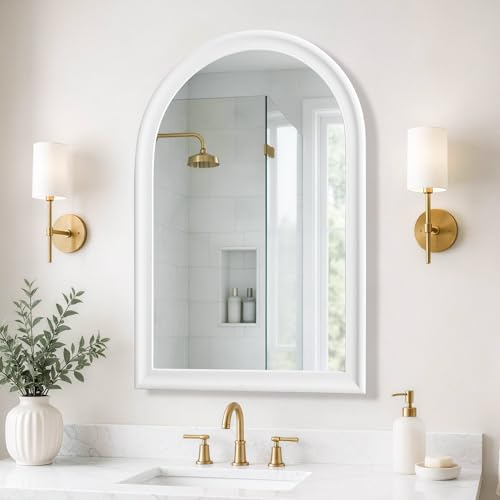 Tanmicoshomy 24x 36 Inch Arched White Bathroom Wall Mirror - color: White, size: 36"L x 24"W