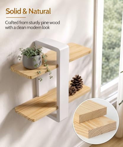 SUMGAR Floating Shelves for Wall White Wood, 2 Tier Adjustable Shelf Unit - color: White&wooden, size: 2 Tier 16in
