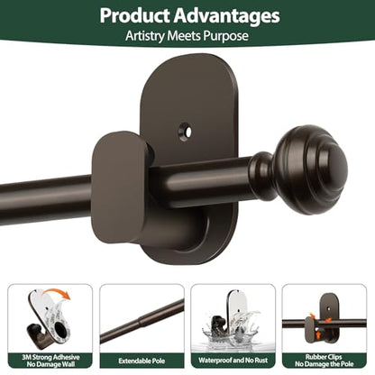 KAMANINA No Drill Curtain Rods 16-30", Strong 3M Adhesive Bracket, Bronze - color: Bronze, size: 16-30"