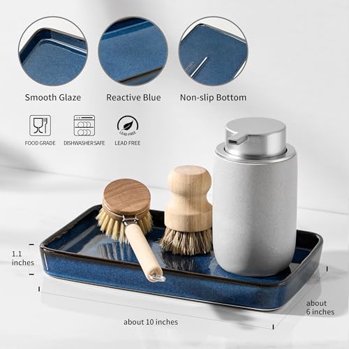 10"×6"×1" Bathroom Vanity Tray for Countertop- Ceramic Decorative Organizer Tray for Dresser Tops, Toilet, Perfume, Sponge Holder Soap Dish Dispenser for Kitchen Counter- Kiln-Transformed Blue - color: Kiln-transformed Blue-1 Pc