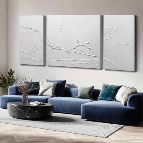 Set Of 3 Wall Art For Dining Room White Wall Decor Bedroom 47 X 95 Inch - color: White, size: 48"L x 48"W(1 Pieces) , 48"L x 24"W(2 Pieces)