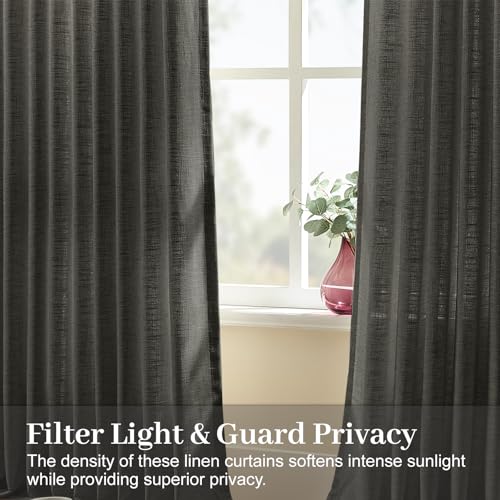 90 Inch Linen Pinch Pleated Sheer Light Filtering Curtains for Living Room - color: Charcoal Grey, size: 40"W x 90"L (Pack of 2)